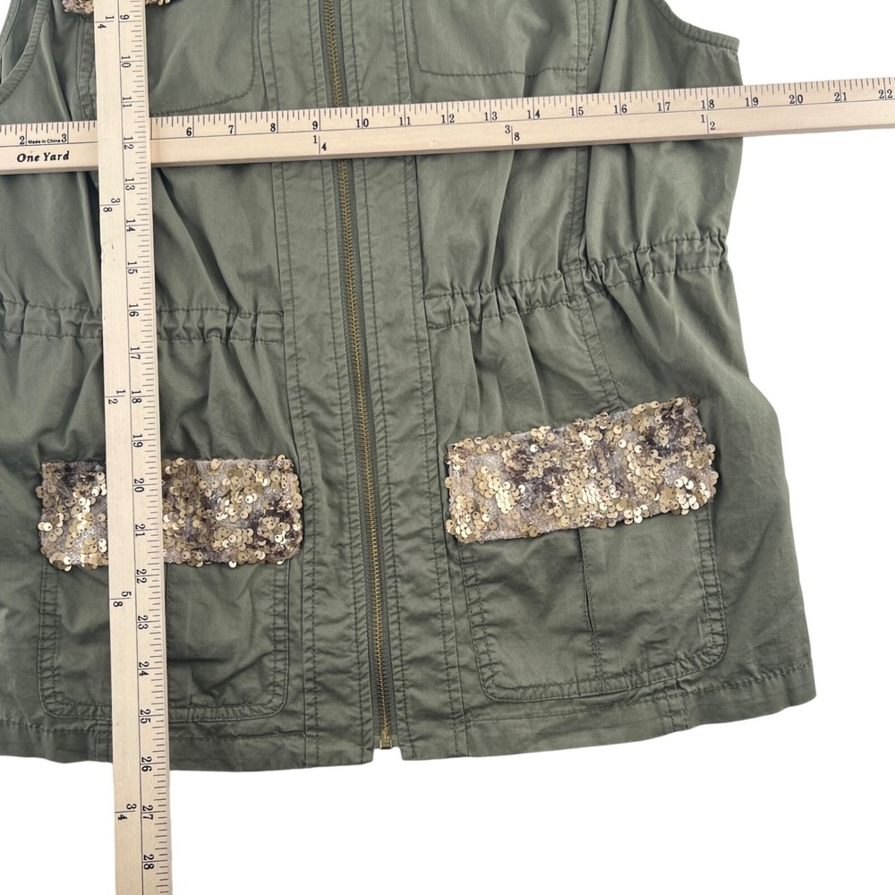 Chico's‎ Utility Sequin Vest Sinched Waist Army Green Women's Sz 2 Large - Picture 4 of 5